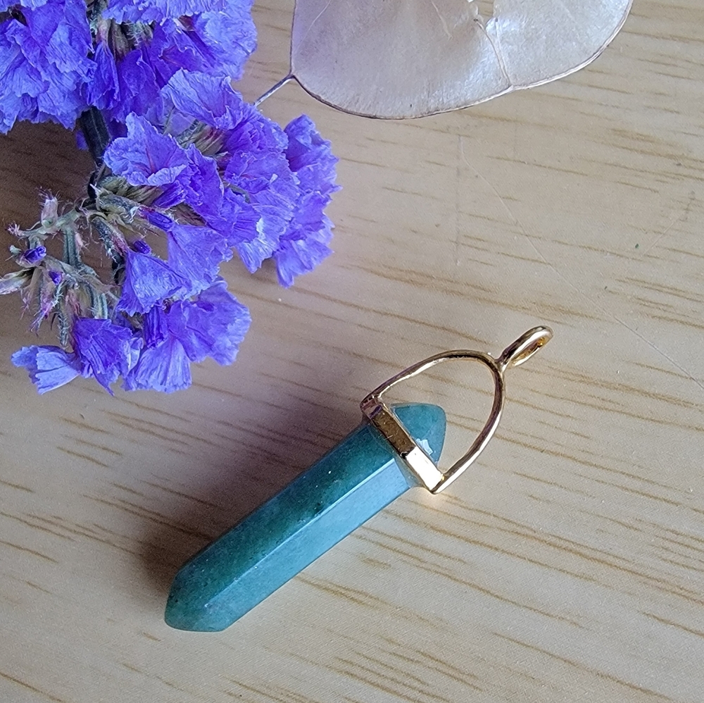 Vintage Genuine Jade Stone Pendant with Gold Accent